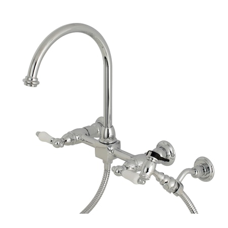 Restoration KS1291PLBS 8" Centerset Wall Mount Kitchen Faucet with Brass Sprayer KS1291PLBS